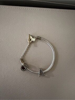 Pandora Silver Bracelet with 'A' Initial and Pavé Circle Charm